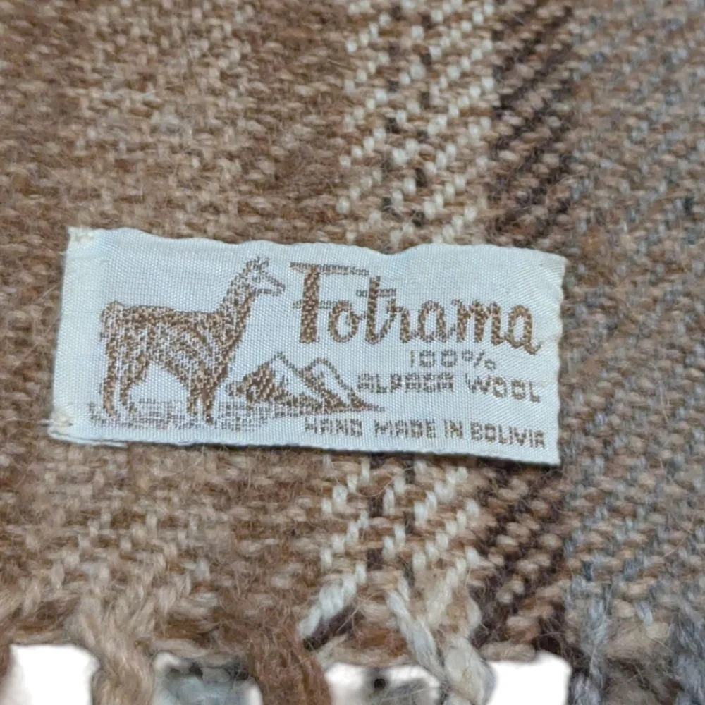 FOTRAMA Handmade Bolivian 100% Alpaca Wool Brown Tan Striped Scarf Neutral